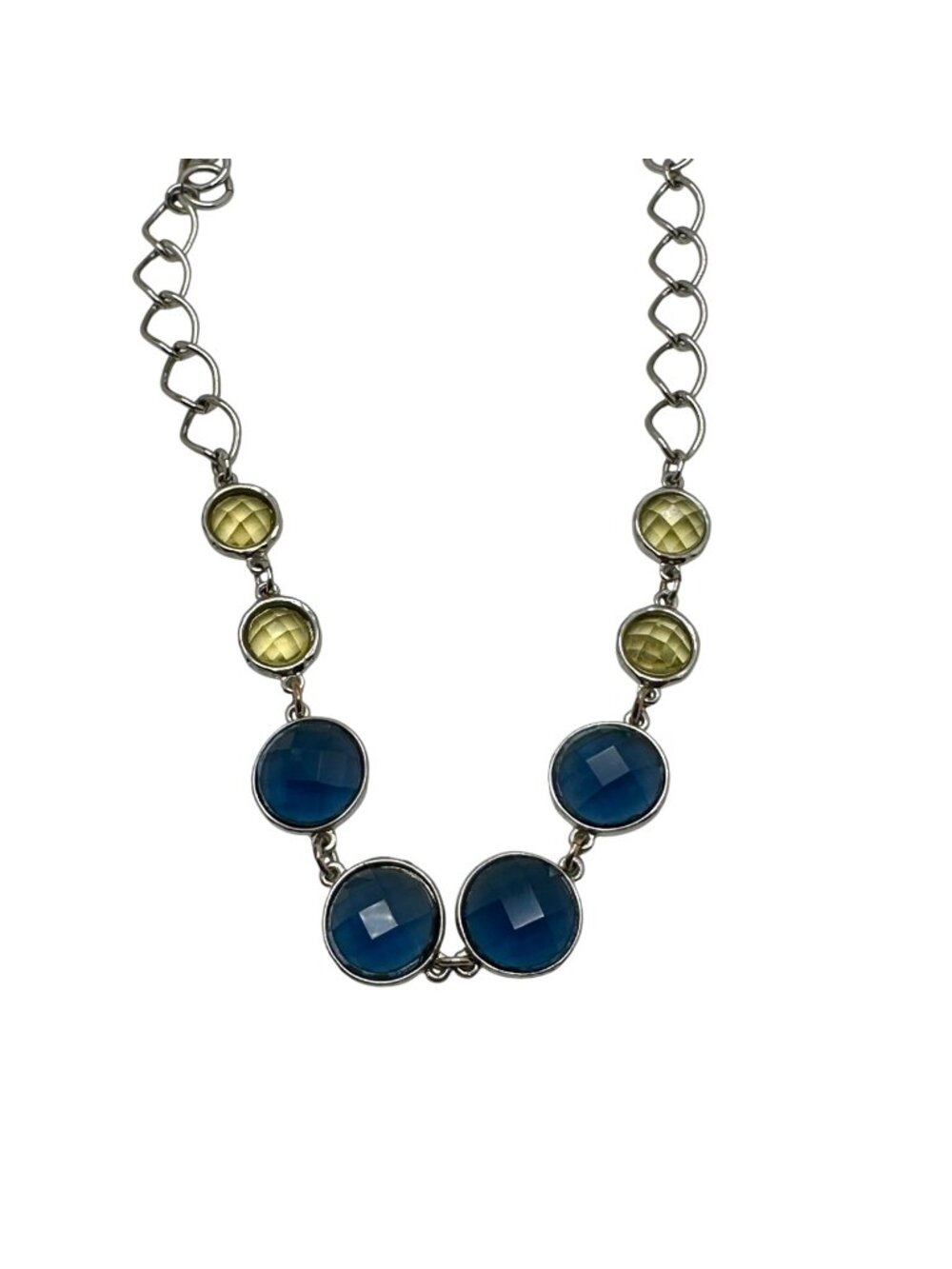 Chico's Necklace Jewelry Statement 30" Adjustable Silver Tone Long Blue Yellow